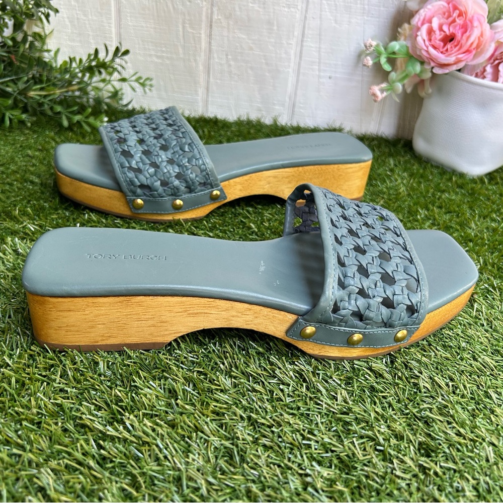 Tory Burch Blue Woven Leather Sandals women size 8 New